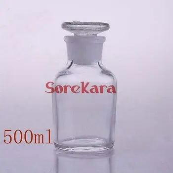 Стъклена бутилка за реагенти обем 500 мл с притертой стъклена запушалка, Узкогорлая Прозрачна Стъклена бутилка