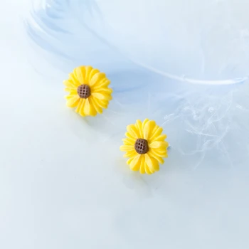 MloveAcc, обеци-на карамфил Darling Daisy от 925 сребро, Жълто цвете, Съвместим със Специален магазин за бижута