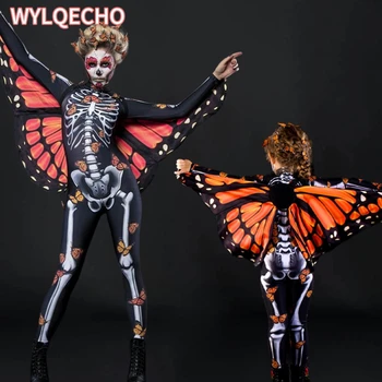 Дъждобран-пеперуда с виртуален скелет, Секси жена страховито гащеризон с духа на дявола за Хелоуин, Карнавальное представа, страшен костюм за деца и възрастни
