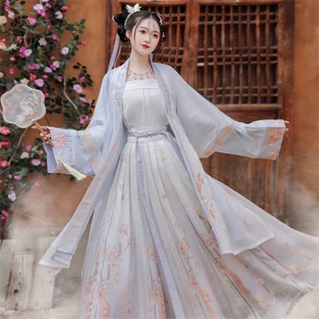 Китайската традиционна дамски ежедневни лятна пола Hanfu от гладка коприна с висока талия, пола, за костюм на Супер фея в ретро стил, за шаферките