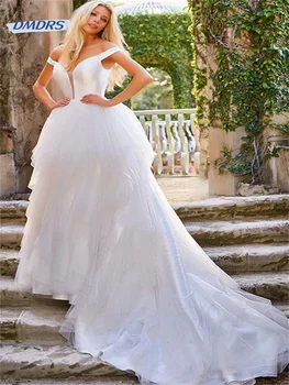 Класическа сватбена рокля трапецовидна форма с открити рамене, елегантен халат булката с дължина до пода с деколте във формата на сърце, с плажна Vestidos De Новия