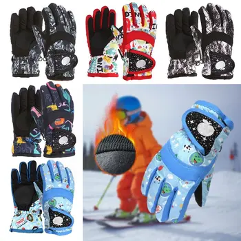 Зимни Топли ски ръкавици, сладки издръжливи мультяшные ръкавици за каране на сноуборд, Дебели непромокаеми ръкавици за езда, детски