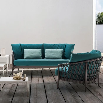 Открит на дивана в двора на вила, градина, тераса, разтегателен диван дизайнерски стол ратан за почивка Скандинавски балкон открит ротанговый стол