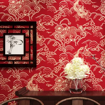 Нови китайски Червени тапети с Дизайн на Дракон В класически стил Дзен Хол, Кабинет Ресторант на хотела Телевизия Фон рисувани Стенни Тапети
