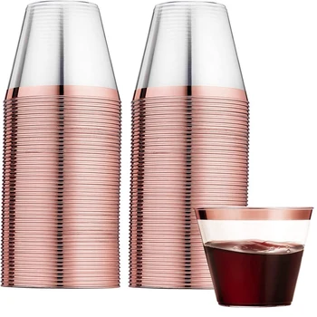 Пластмасови чаши в рамка от розово злато Пластмасови Чаши за вино Чаши за Многократна употреба за напитки, Вечерни Чашите за шампанско-Коктейл Мартини
