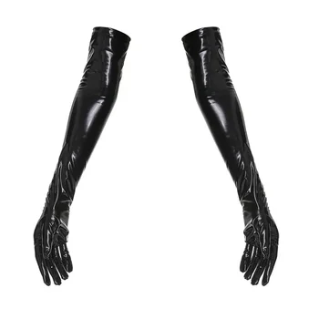 Дамски секси дълги ръкавици с мокър ефект за cosplay, аксесоари, ръкавици от лакирана кожа, ръкавици от блестящо латекс в тон локтям