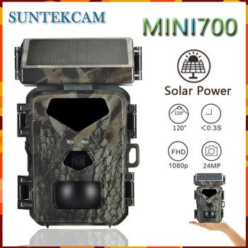 Mini700 24-мегапикселова ловна камера със слънчев панел, 1080P, инфрачервен мониторинг за нощно виждане, камера за улов на диви животни, видео рекордер за проследяване снимки