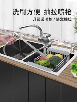 Кухненски Удебелена мивка ръчно изработени С двоен слот от неръждаема стомана 304, Голяма мивка с една мивка, Мивка, Плот и