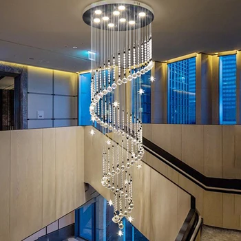 Модерно стълбище полилей Кристален навити лампа, за Декорация на дома, Хол на две нива Вила Таванско помещение Дългият Висящ лампа