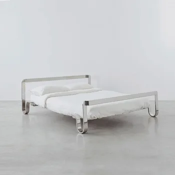 Рамка на легло от висококачествена сребристи неръждаема стомана, 1.8 m, основна спалня с двойно легло в минималистичен стил, подвесная легло без таблата
