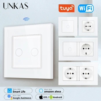 Бели контакти UNKAS EU и ключа за лампата на Hristo WiFi с една линия, пръскачки За декорация на дома с TypeC Dual USB Smart Life