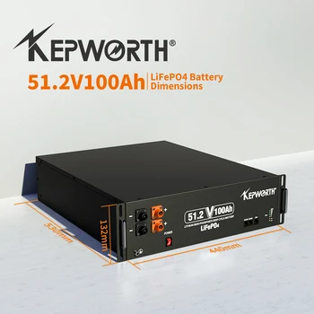 Батерия KEPWORTH LiFePO4 Литиева Батерия 51,2 В 100 ah, Вградено 100A BMS, мощност на 5,12 кВт, слънчевата система с дълбочина на цикъла 6000 +, Къща на колела, Лодка