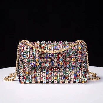 Модни дамски чанти за партита с декорация във формата на кристали, чанти през рамо с веригата, дамски чанти през рамо
