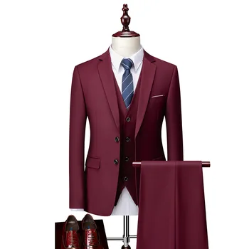 Луксозен мъжки костюм за бизнес, официални партита, класически монтиране на комплекта