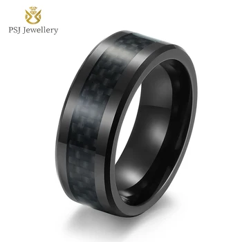 PSJ Fashion Jewelry 8 мм, С Черно Покритие, изработени От Въглеродни Влакна, Инкрустация с Оригинални Пръстени от Волфрамов карбид за Мъже, Сватбена Годеж