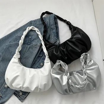Модна и стилна чанта от бръчки Универсална Instagram Корея чанта за равиоли с едно рамо под мишниците и Женствена чанта на едно рамо