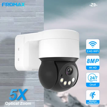FRDMAX 4K 8-МЕГАПИКСЕЛОВА IP Камера, WIFI Външна Безжична 5-кратно Оптично Увеличение на CCTV Наблюдение на PTZ Камера за Сигурност Цветно Нощно Виждане NVR CamHi
