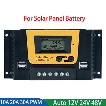 PWM 10А 20А 30A 100VDC Контролер за Зареждане на Слънчеви Панели PV Регулатор Зареждане на Слънчева Батерия За 12V 24V 48V Lifepop4 GEL