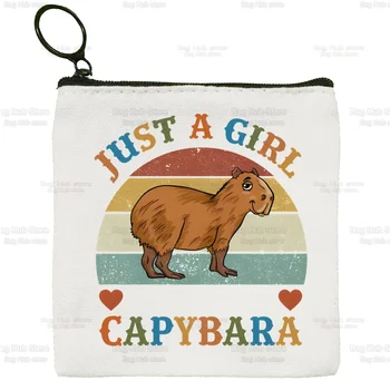 Обикновен портфейл за монети Capybaras Студентка, просто момиче, което обича парусиновую чантата си за ключовете Capybar, мини-клатч, малка чанта
