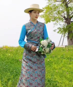 Китайското фините женски лятото тибетское рокля с разпокъсани цветен модел, тибетское рокля Dress Bola