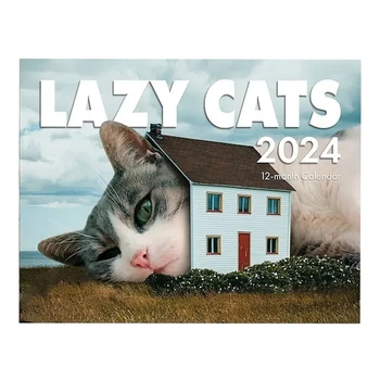 Календар на 2024 година Календар Мързелив Kitties в 2024 година Подарък забавна Кошечке От януари 2024 г. До декември 11X8,5 Инча