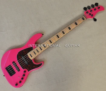 5-Струнен розова електрическа бас-китара с кленов брачните, 22 прагчета, могат да бъдат конфигурирани по поръчка