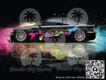 Цветен боядисване на автомобила, голяма графика на автомобила, Формовани vinyl обвивка, универсален размер, Автомобили обвивка