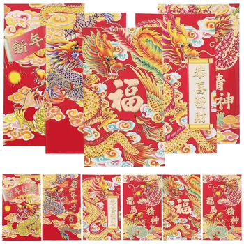 Китайски Червени пликове 30шт 2024 Година Червен пакет Дракон Пролетния Фестивал Щастливи Парични пакети Подарък торбичка за пари Хонг Bao