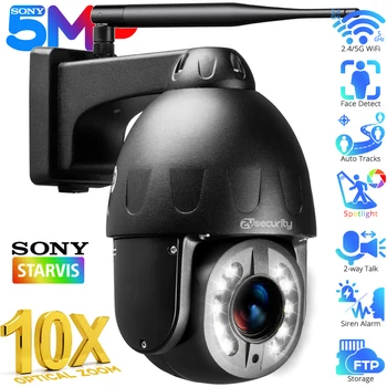 5MP 5X 10X Оптично Увеличение WiFi PTZ Камера Външна Sony335 Автоматично Следене на Скоростта Куполна IP Камера за Откриване на Човек Цветни Нощни Камери за ВИДЕОНАБЛЮДЕНИЕ