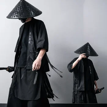 Ново японско традиционно черно Кимоно, жилетка от костюм за cosplay Diablo Samurai Ninja, палто в китайски стил Hanfu, градинска облекло