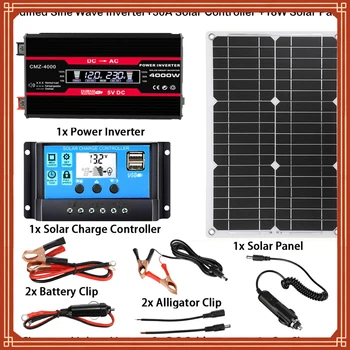Набор от слънчеви батерии за къмпинг, плоча, автомобилен аксесоар, генератор с набор от панели, 12 В 24 В, Синусоидална инвертор, мощност porto solar