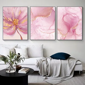 Снимка на мраморната платно голям размер, абстрактен плакатный принт, лесен розово цвете, стенни рисунки за всекидневната, домашен декор