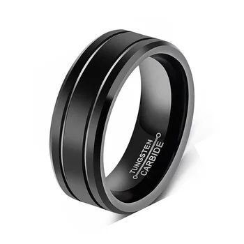 Нов мъжки пръстен от волфрам карбид 8 мм, черен пръстен от неръждаема стомана, годежен пръстен със скосен ръб, размер 6-13 далеч, удобна за кацане, топла разпродажба