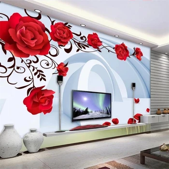 Тапети beibehang по поръчка, 3d стенопис, червена роза, на фона на телевизор, стенни боядисване, декоративна живопис, хол, спалня, 3D тапети