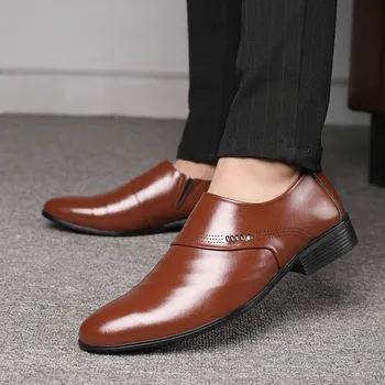 По-големи размери 38-48, Нова мъжки Однотонная обувки С кръгло бомбе, Без шнур, на дебелите Обувки, Пролетно-есенна Обувки За Мъже, Ежедневни Бизнес Официалната обувки