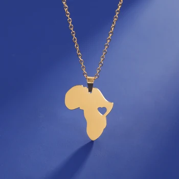 Африка Карта на Сърцето Висулка Колие От Неръждаема Стомана Златист Цвят Верига за Жени Годишнина Рожден Ден на Бижута Подарък Гореща Мода Пънк