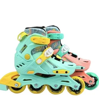 Професионални модни ролкови кънки върху плоска подметка за възрастни и деца, маратонки за каране на ролкови кънки с 4-колесната пълзяща нежна обувки за слалом