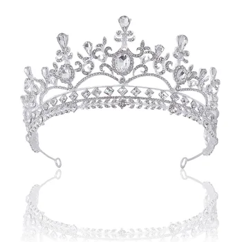 Барок Сребърен Цвят Crystal Сватбени Диадеми Кралица Crown За Жени Планински Кристал Бала Конкурс Диадема Луксозни Сватбени Аксесоари За Коса