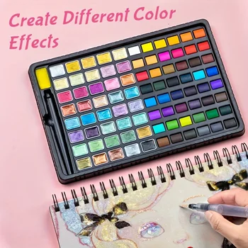 Набор от акварельных бои с 30 ярки и 18 блестящи цветове Е идеален за художници и възрастни