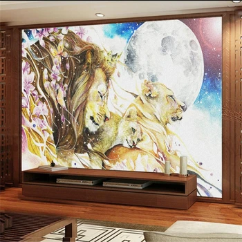 beibehang Скандинавски модерен акварел фон с образа на животното и тигър, обичай голям стенопис, нетъкан тапет papel de parede