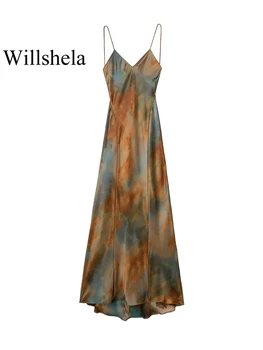 Willshela/ Дамско модно плиссированное рокля миди с принтом 