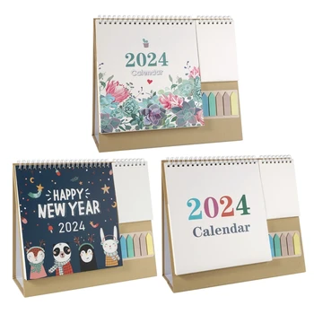 Английски Календар на 2024 Година Творчески Календар Украса на работния плот на Ученика Офис Месечен богат на функции Календар График