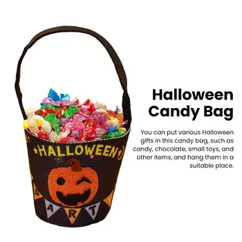 Чанта за подаръци за Хелоуин, голям чанта за шоколадови бонбони, чанта за шоколадови бонбони на Хелоуин с дръжка, чанта за предложения с принтом тиква-прилеп за cosplay