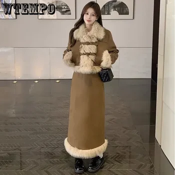 Палто от изкуствена велур, памучен шнола, дебели топли плюшено яка, обтегач, женски къс топ, Корейската мода за пътуване до работа, есен-зима