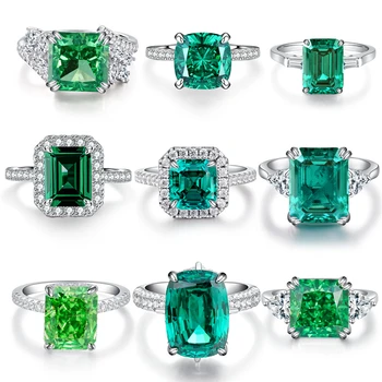 100% Стерлинговое Сребро S925 Проби, Имитация на Изумрудено Зелени Пръстени За Жени, Флокуляция Вътре, Пръстен с Высокоуглеродистым диамантен пръстен, Прекрасен Подарък за Деня на Майката