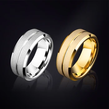 2024 Нов годежен пръстен от волфрам с ширина 8 мм за мъже сребристи/златни цветове, обработени почистване обработка, удобна за кацане, Може да изреже Размер 7-13