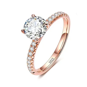 С идентичности личност Елегантен пръстен от тибетския сребърен цвят розово злато с модерен кристал на цирконий, Годежен пръстен, бижута за жени