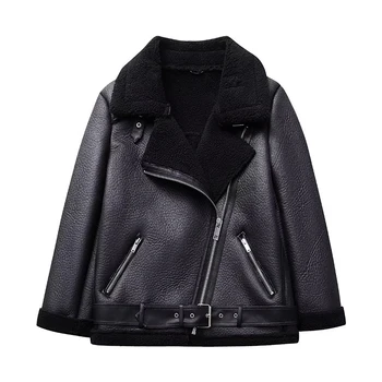 YENKYE зимни дамски черен двустранен байкерская яке с дълъг ръкав, топло палто от изкуствена кожа, дамски мотоциклетът на горно облекло