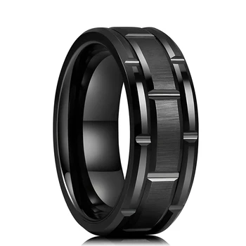 Модни пръстени от неръждаема стомана, черен цвят, 8 мм за мъже и жени с тухлена дизайн, матирана повърхност на годежни пръстени с двойна канавкой, мъжки сватбени декорации
