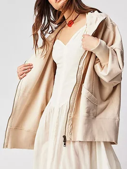 Дамски свободни блузи, однотонная яке с дълги ръкави, ежедневни облекла, блузи с цип, палто